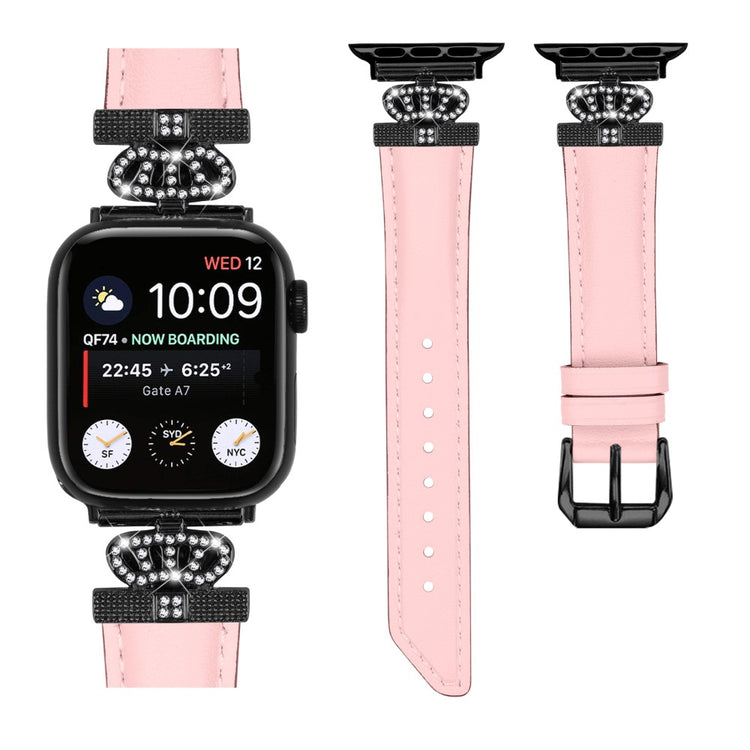 Flot Kunstlæder Og Rhinsten Universal Rem passer til Apple Smartwatch - Pink#serie_3