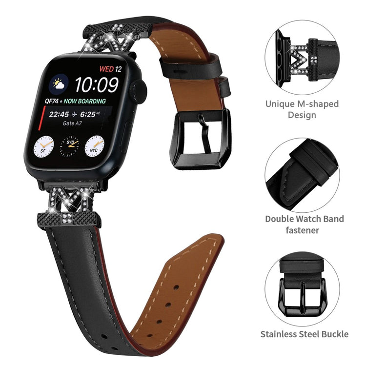 Fint Kunstlæder Og Rhinsten Universal Rem passer til Apple Smartwatch - Sort#serie_1