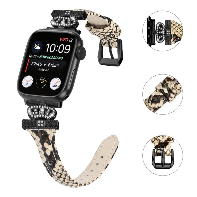 Sejt Kunstlæder Og Rhinsten Universal Rem passer til Apple Smartwatch - Brun#serie_4