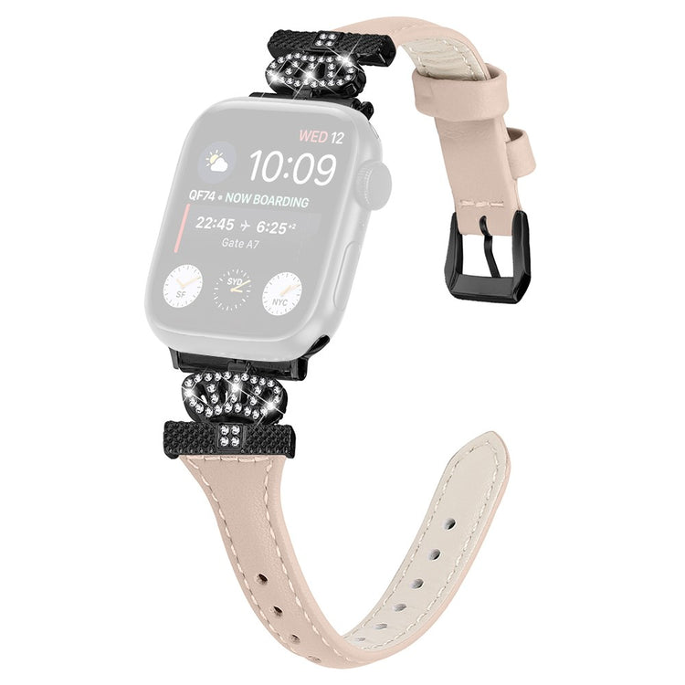 Sejt Kunstlæder Og Rhinsten Universal Rem passer til Apple Smartwatch - Hvid#serie_5