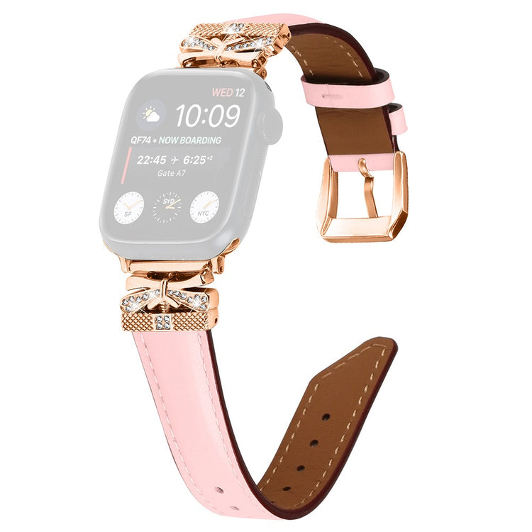 Solid Kunstlæder Og Rhinsten Universal Rem passer til Apple Smartwatch - Pink#serie_3