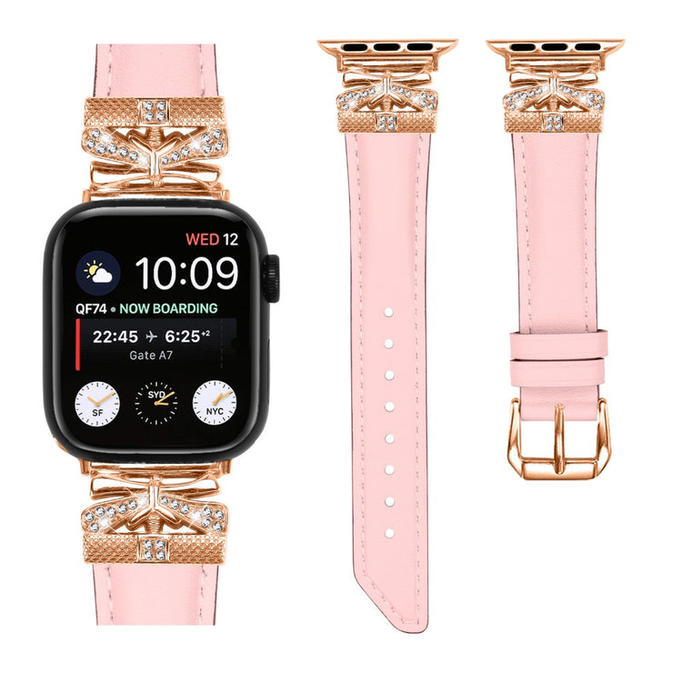 Solid Kunstlæder Og Rhinsten Universal Rem passer til Apple Smartwatch - Pink#serie_3