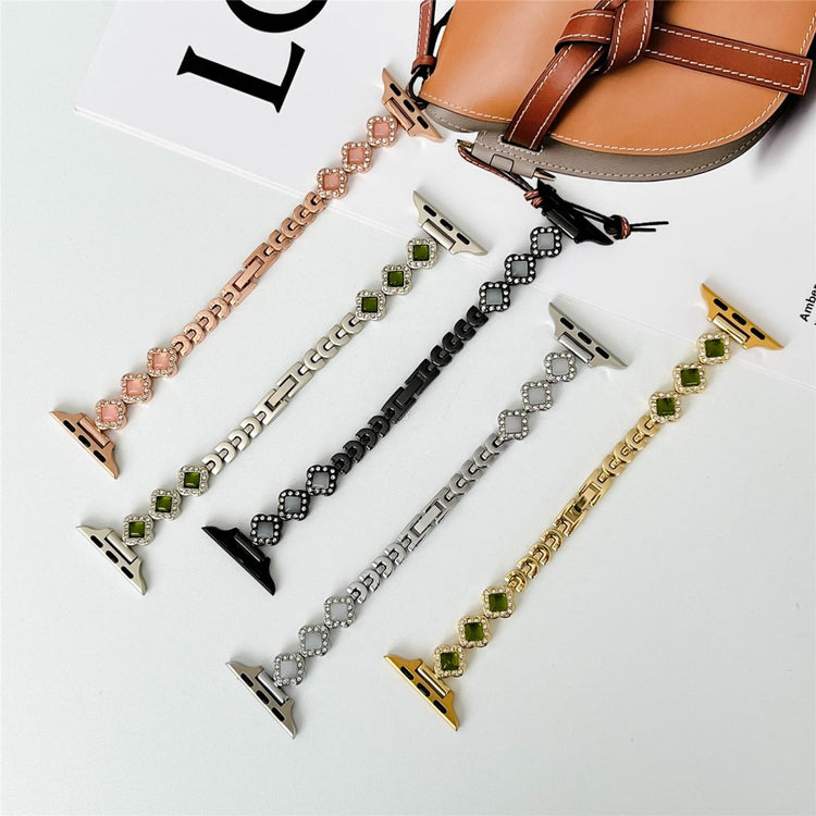 Apple Watch 49mm / 45mm / 44mm / 42mm Watch Strap Rhinestone Clover Band - Silver#serie_5