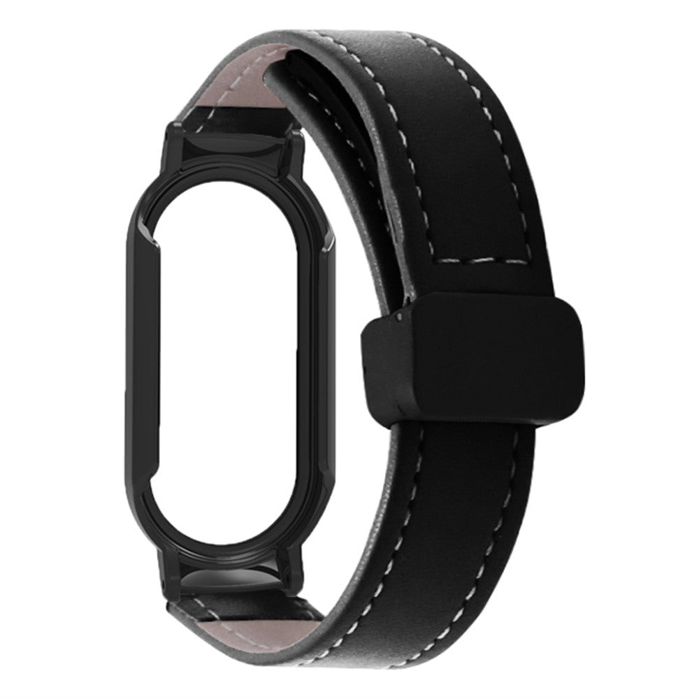 Rigtigt Fantastisk Kunstlæder Rem passer til Xiaomi Smart Band 8 - Sort#serie_1
