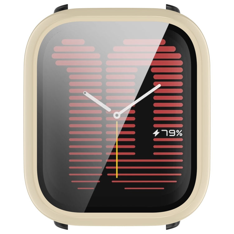 Rigtigt Godt Cover med Skærmbeskytter i Silikone og Glas passer til Amazfit Active - Hvid#serie_4