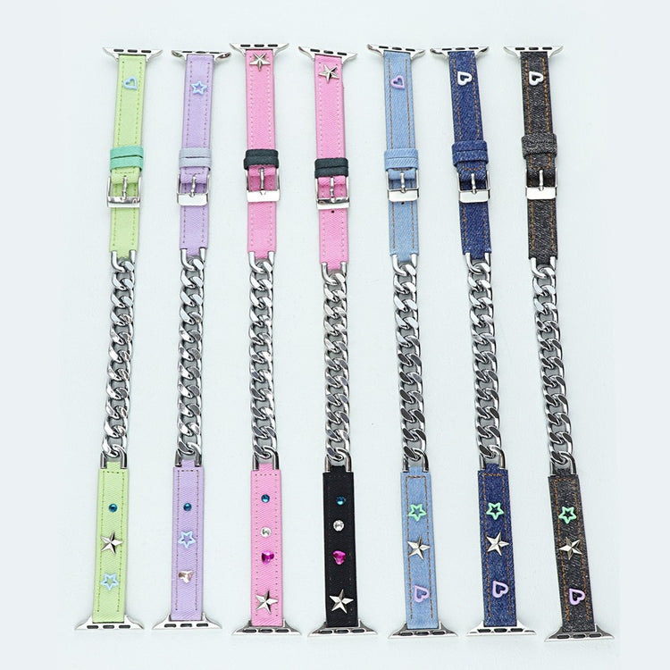 Nydelig Metal Og Kunstlæder Universal Rem passer til Apple Smartwatch - Blå#serie_2