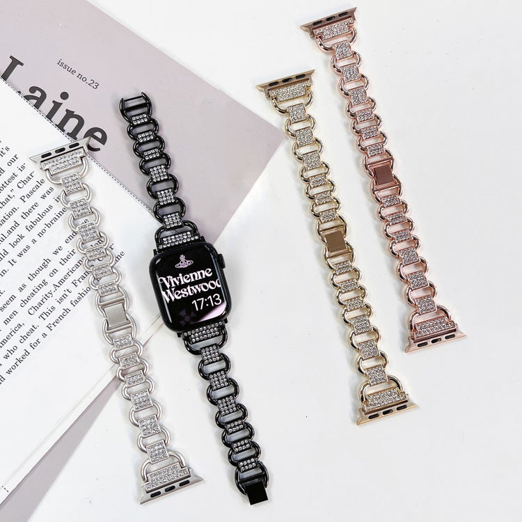 Apple Watch Series 9 45mm / Ultra 2 rhinestone décor metal strap -  Gold#serie_4