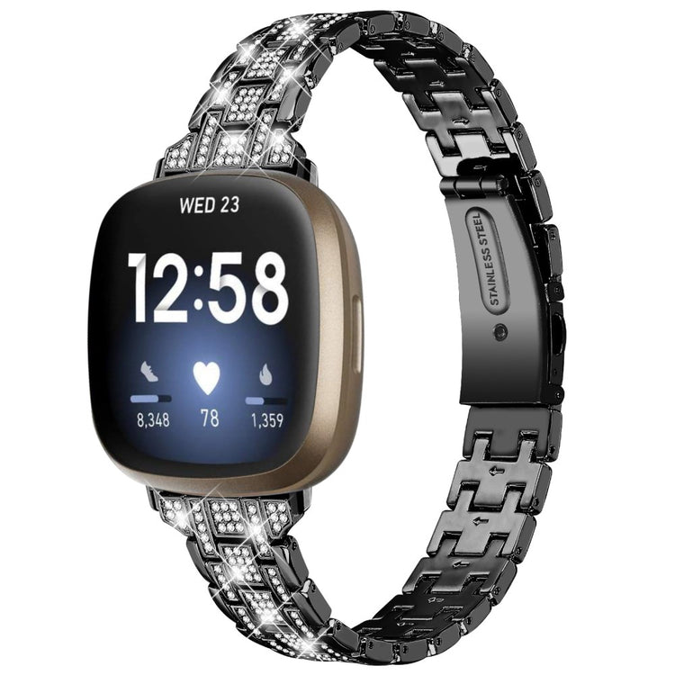 Metal Og Rhinsten Universal Rem passer til Fitbit Sense 2 / Fitbit Versa 4 - Sort#serie_1