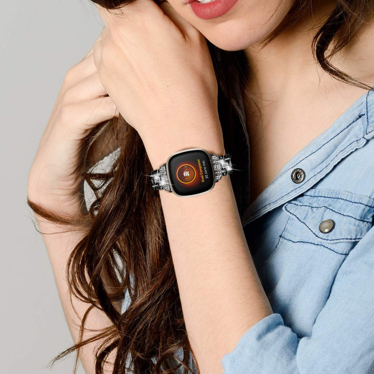 Metal Og Rhinsten Universal Rem passer til Fitbit Sense 2 / Fitbit Versa 4 - Sort#serie_1