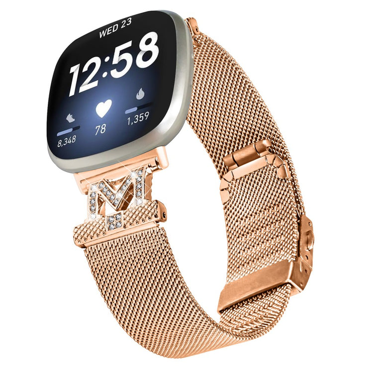 Fitbit Sense 2 / Versa 4 rhinestone milanese stainless steel strap - Rose Gold#serie_2