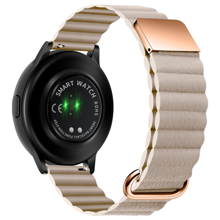 22mm Universal litchi style genuine leather watch strap - Rose Gold Buckle / Khaki#serie_1