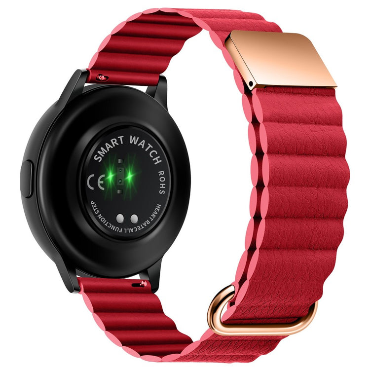 22mm Universal litchi style genuine leather watch strap - Rose Gold Buckle / Red#serie_10