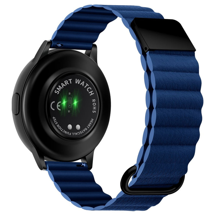 22mm Universal litchi style genuine leather watch strap - Black Buckle / Midnight Blue#serie_11