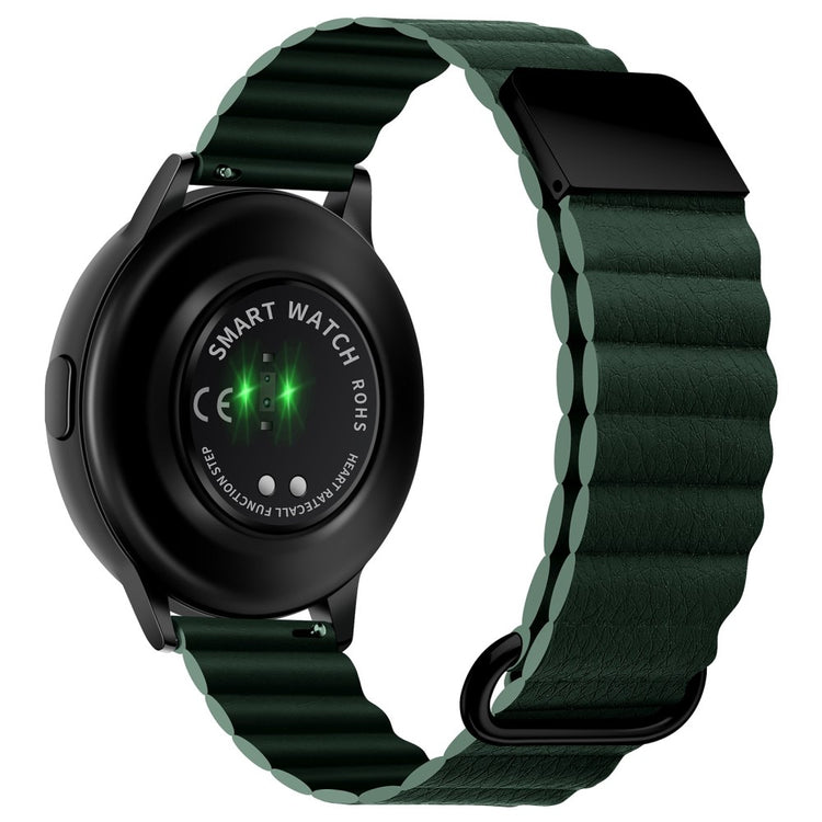 22mm Universal litchi style genuine leather watch strap - Black Buckle / Green#serie_3