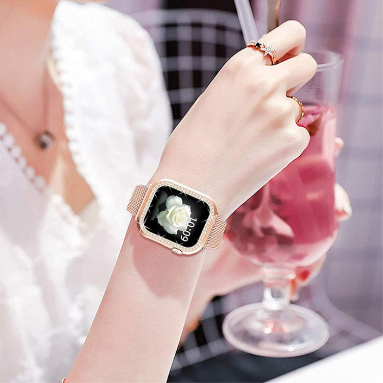 Apple Watch Series 8 (45mm) / Apple Watch Series 7 45mm Metal, Plastik og Rhinsten Rem - Pink#serie_2