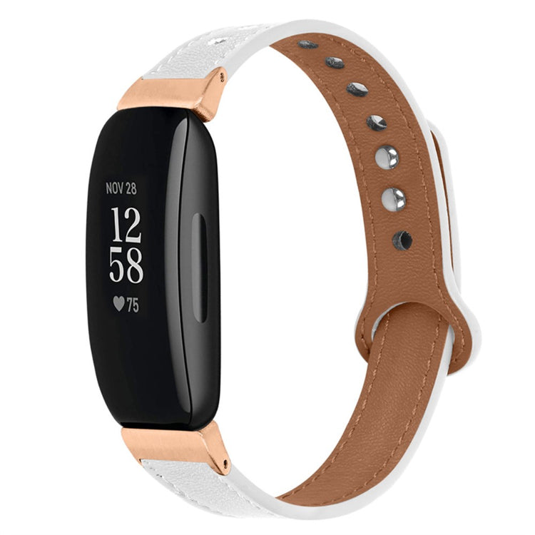 Super skøn Fitbit Inspire 2 / Fitbit Ace 2 Ægte læder Urrem - Hvid#serie_1