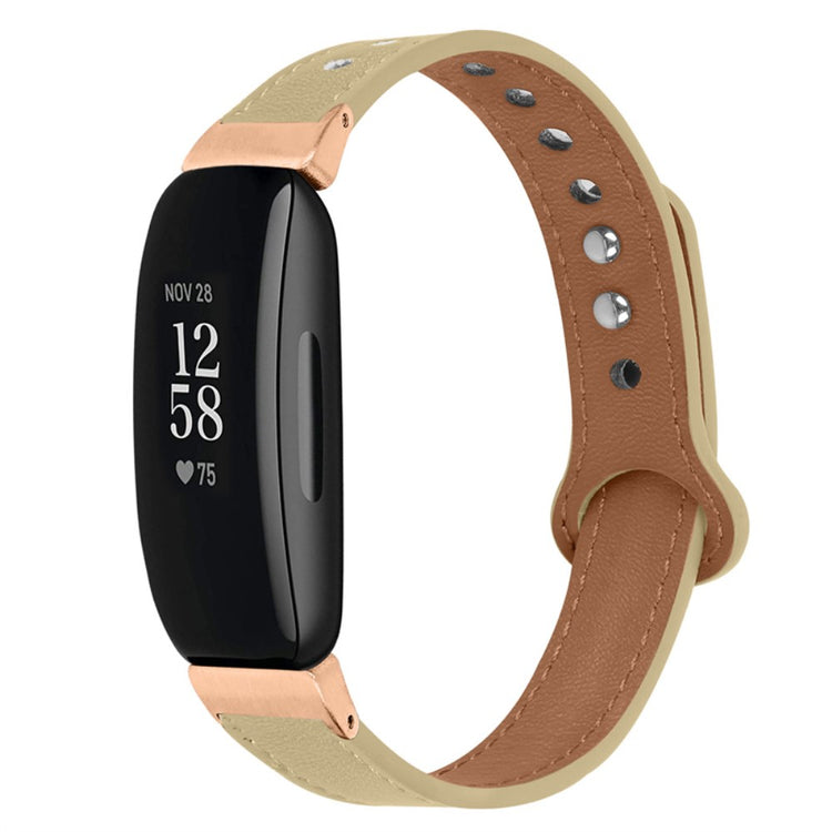 Super skøn Fitbit Inspire 2 / Fitbit Ace 2 Ægte læder Urrem - Beige#serie_5