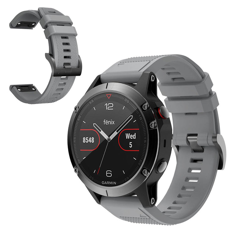 Super sejt Garmin Fenix 5 Silikone Rem - Sølv#serie_7