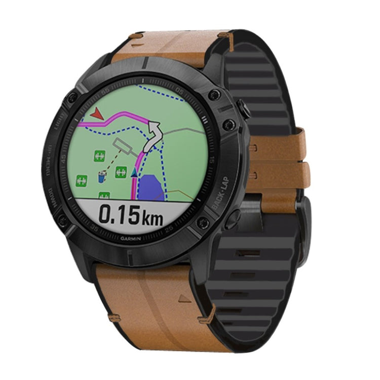 Rigtigt godt Universal Garmin Ægte læder og Silikone Rem - Brun#serie_1