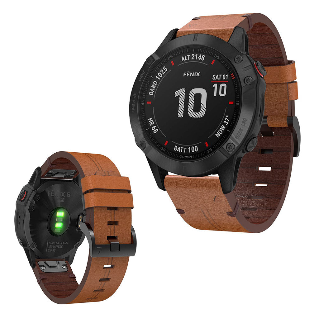 Flot Garmin Fenix 6 Ægte læder Rem - Brun#serie_2
