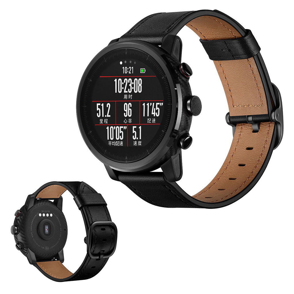 Nydelig Amazfit Stratos 2 \ 2s / Amazfit 1 Ægte læder Rem - Sort#serie_1