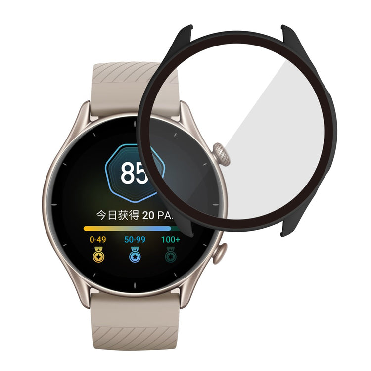 Mega Fint Amazfit GTR 3 / Amazfit GTR 3 Pro Cover med Skærmbeskytter i Plastik og Hærdet Glas - Sort#serie_1