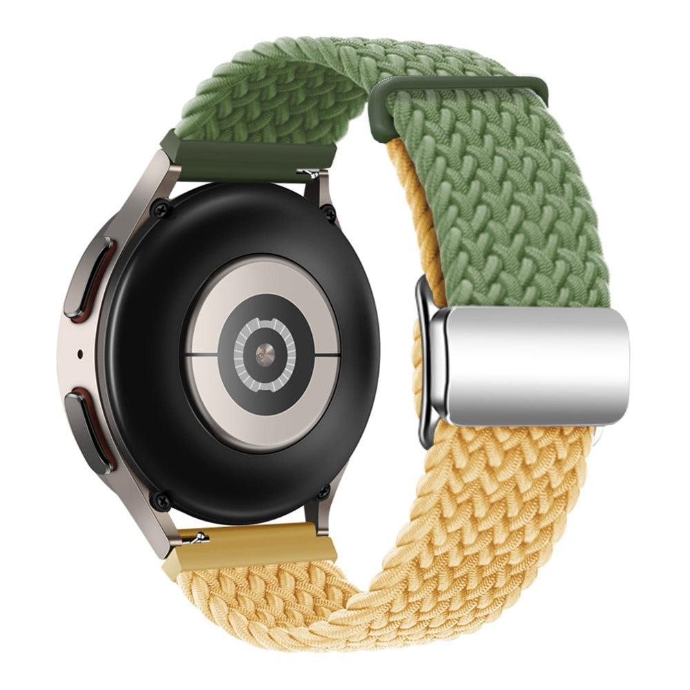 Universal 22mm Woven Watch Strap Silver Magnetic Buckle Replacement Wrist Band - Green+Yellow#serie_13