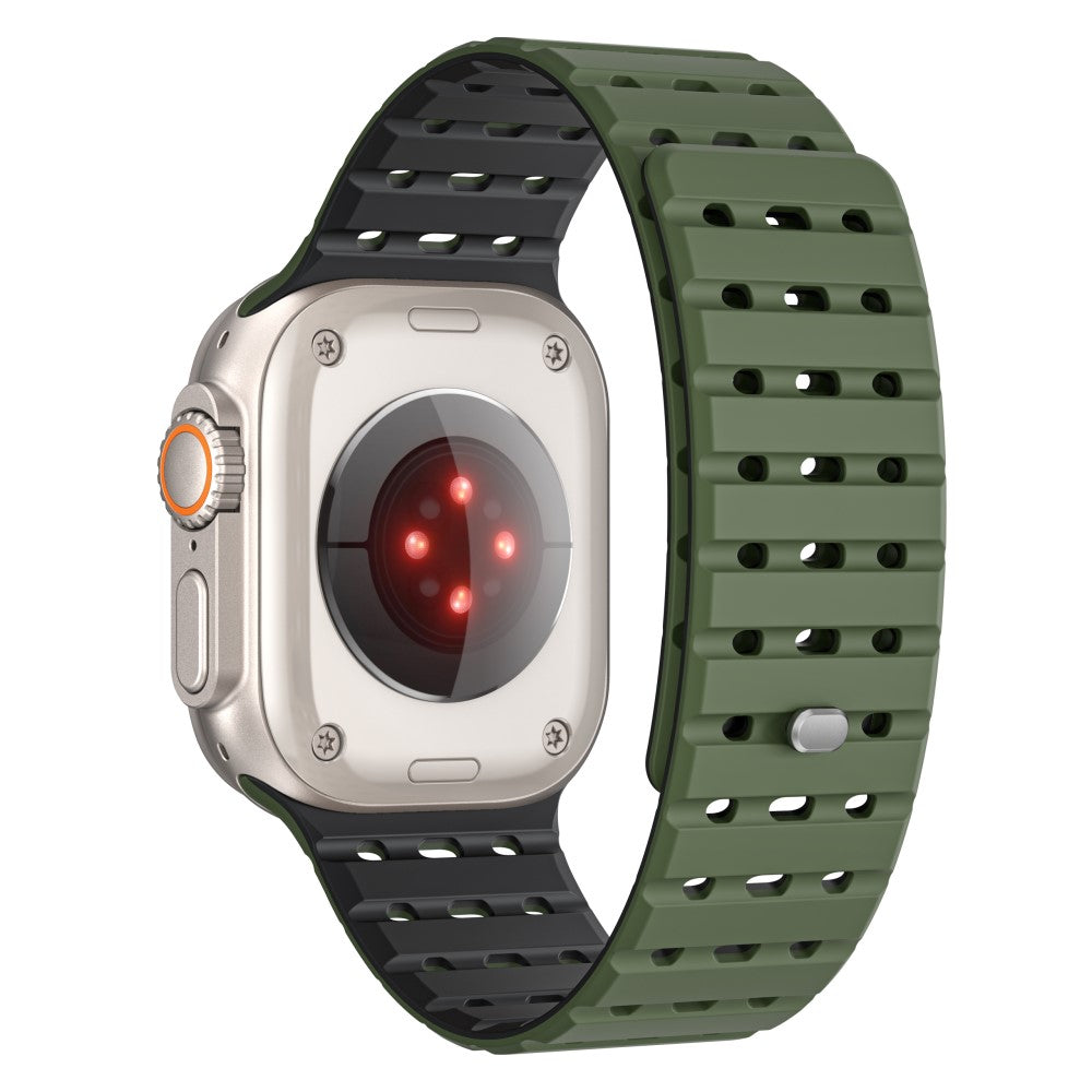 Apple Watch Series 49mm - 45mm - 44mm - 42mm Magnetic Silicone Watch Band - Army Green+Black#serie_6