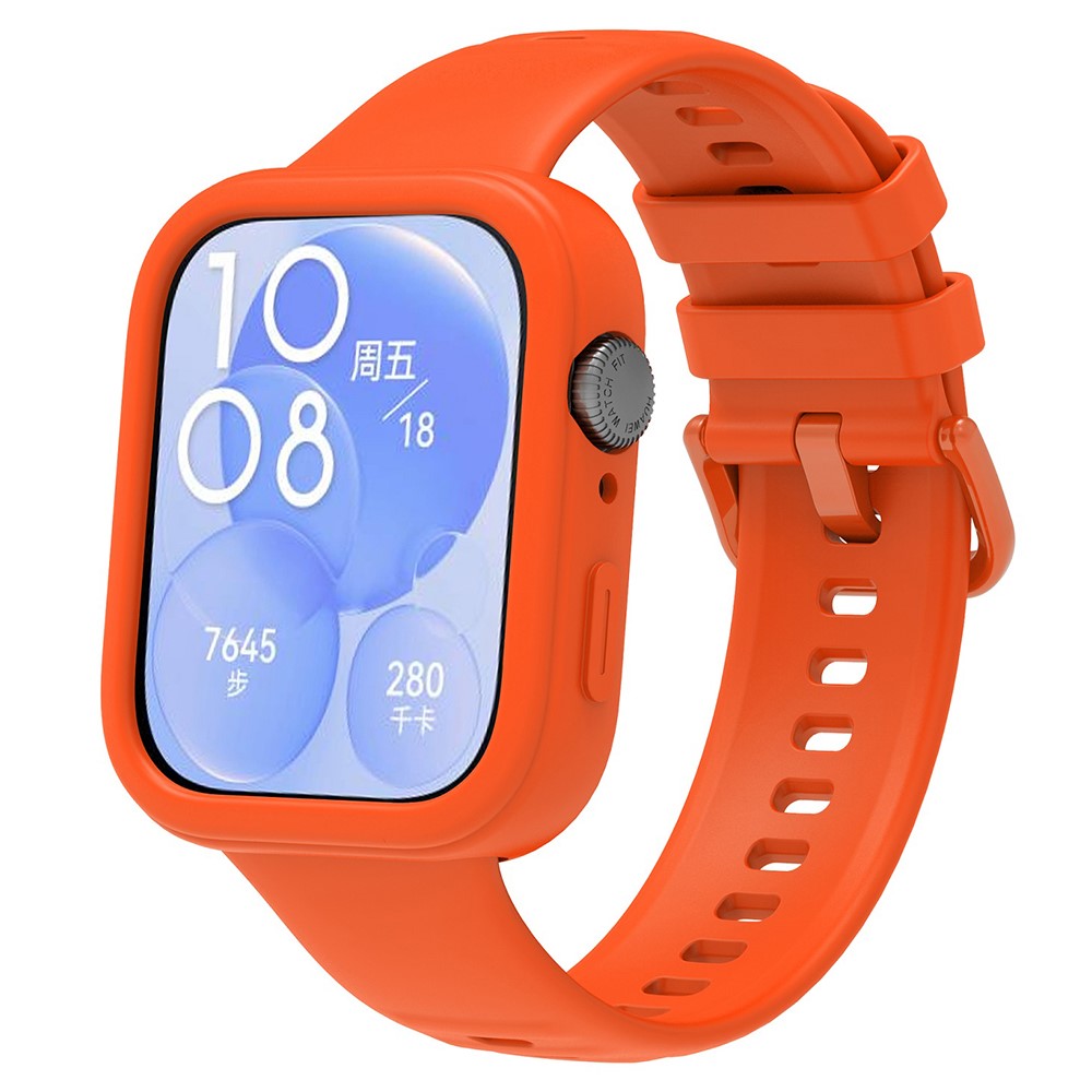 Huawei Watch Fit 3 Silicone Band Wrist Strap with Watch Case - Orange#serie_6