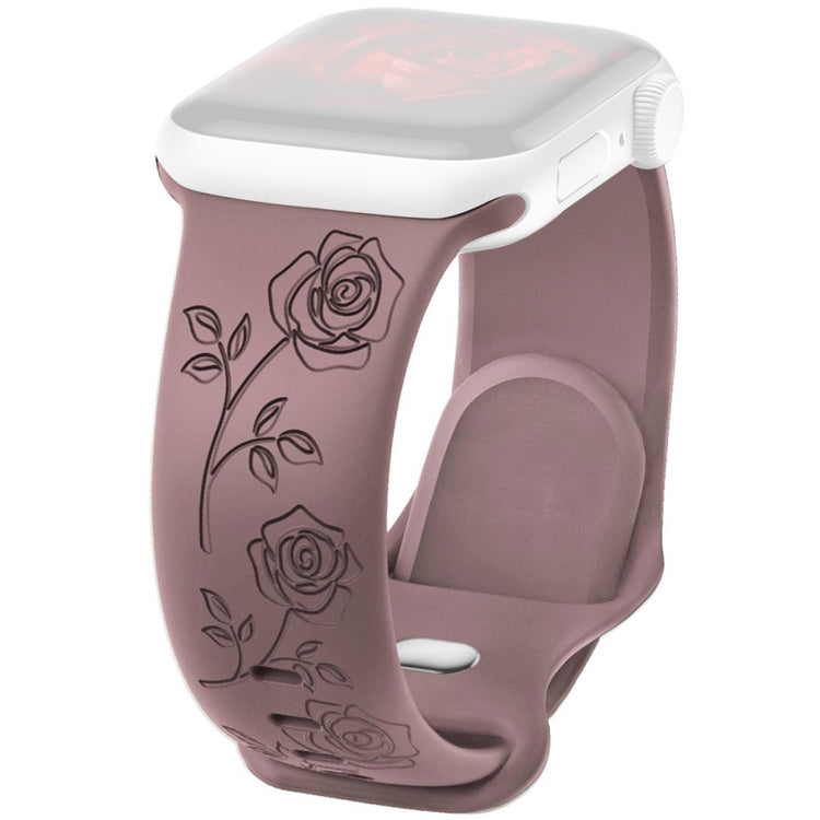 Apple Watch Series 41mm - 40mm - 38mm Rose Engraved Watch Strap Silicone Band - Smoky Purple#serie_1