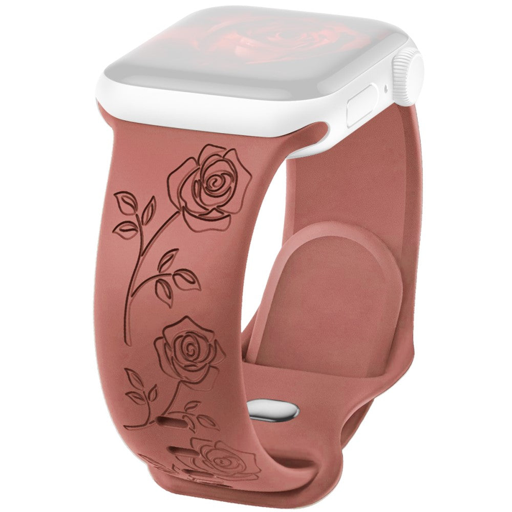 Apple Watch Series 41mm - 40mm - 38mm Rose Engraved Watch Strap Silicone Band - Hawthorn Red#serie_4