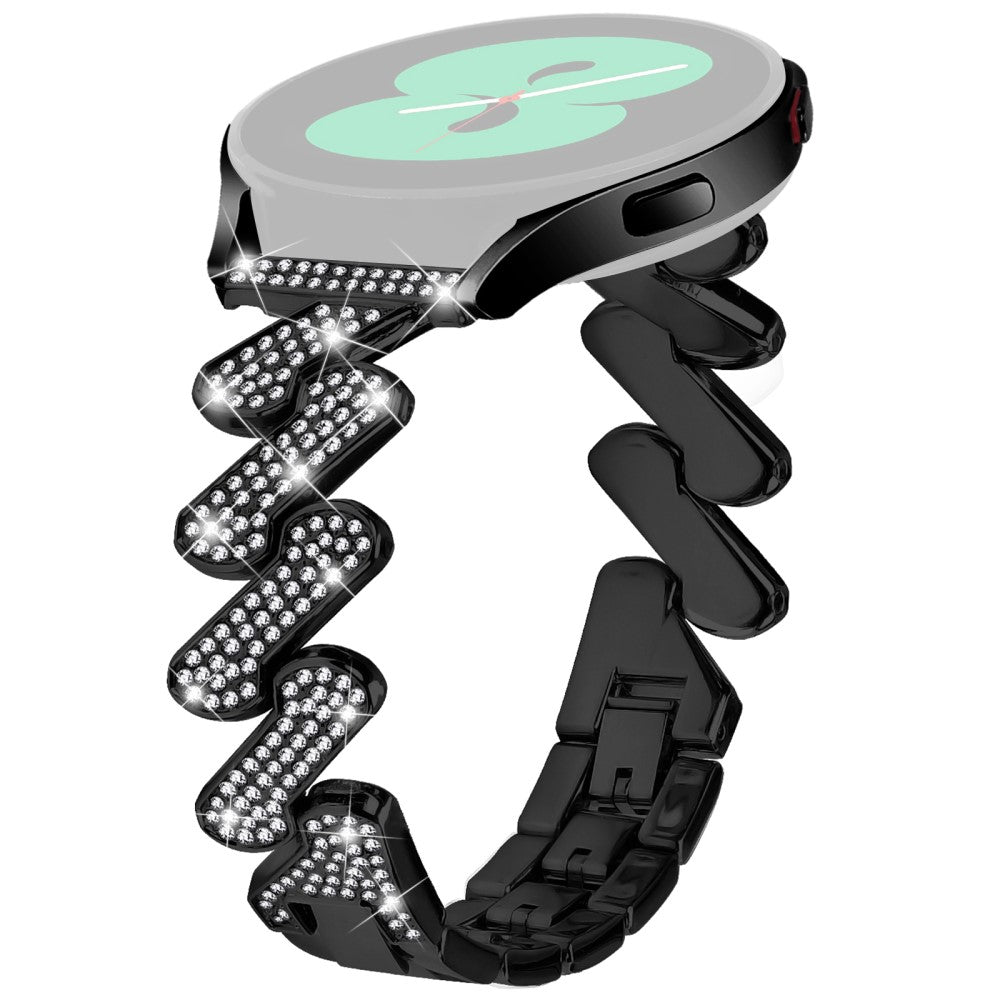 Samsung Galaxy Watch FE 40mm Bling Rhinestone Decor Watch Band Hard Alloy Bracelet - Black#serie_1