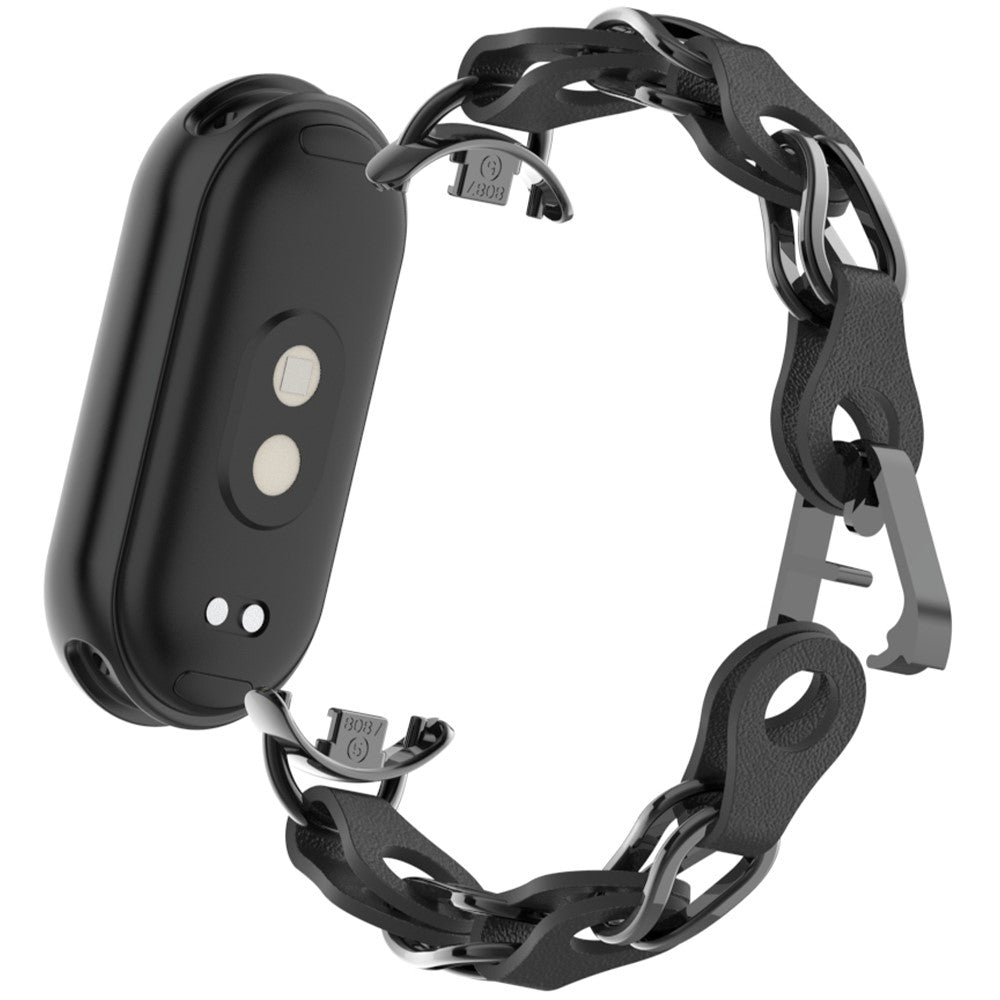 Xiaomi Mi Band 9 / Smart Band 8 Watch Band Fashion Hollow Out Zinc Alloy + Leather Chain Strap - Black#serie_1