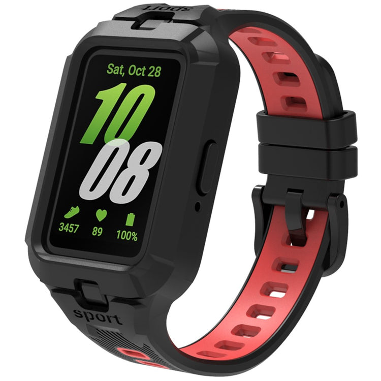 Samsung Galaxy Fit3 Watch Strap Integrate Silicone Watch Band with Protective Case - Black+Red#serie_7