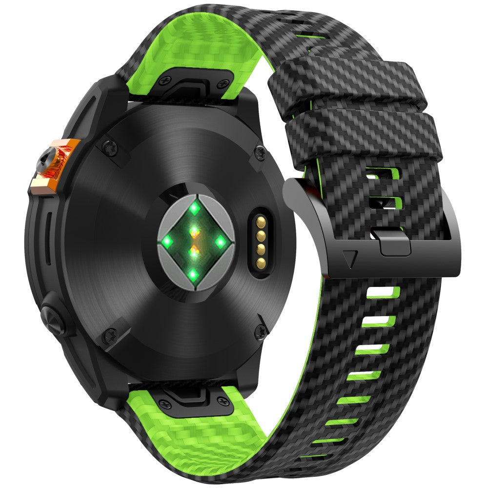 KALEBOL Garmin Fenix Series 5X - 6X - 7X - 26mm Silicone Watch Band Carbon Fiber Texture Strap - Black+Lime#serie_1