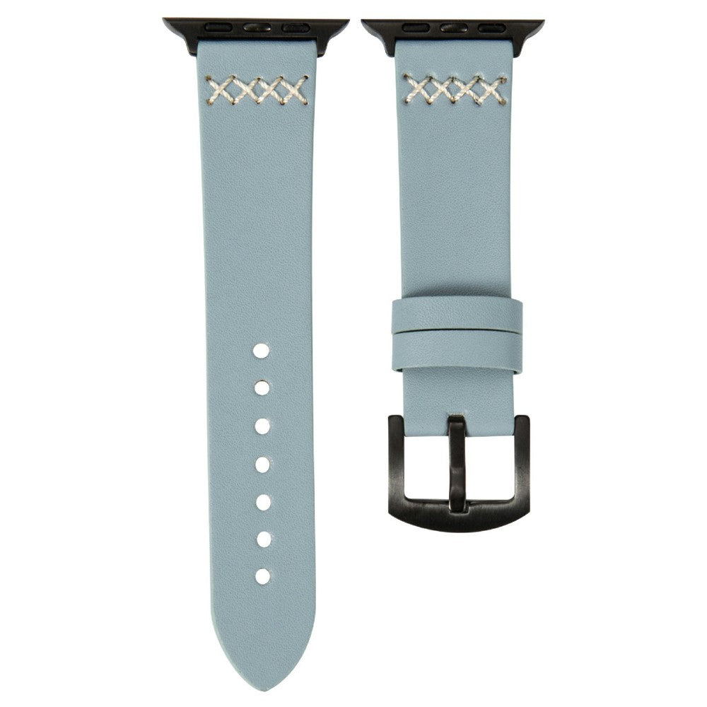 KALEBOL Apple Watch Series 41mm - 40mm - 38mm Cross-Stitch Leather Watch Strap - Blue#serie_5