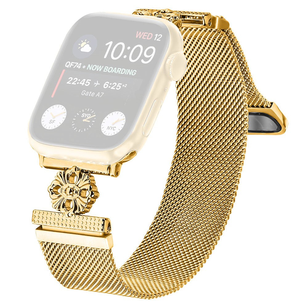 Apple Watch Series 49mm - 45mm - 44mm - 42mm Band Flower Magnetic Mesh Watch Strap - Gold#serie_1