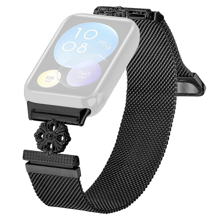 Xiaomi Smart Band 8 Pro Milanese Band Flower Stainless Steel Magnetic Mesh Watch Strap - Black#serie_1