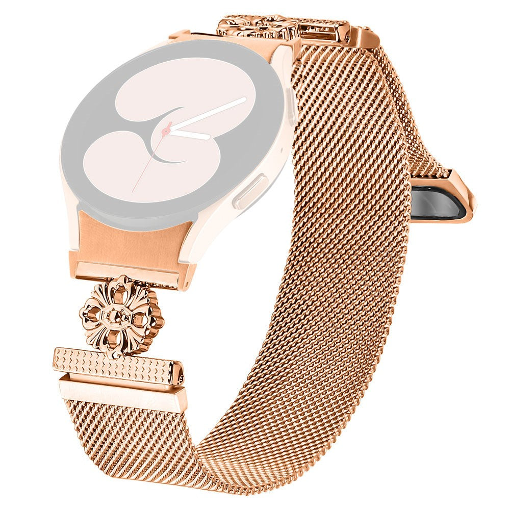 Samsung Galaxy Watch6 Classic / Watch6 Milanese Watch Band Flower Stainless Steel Strap with Connector - Rose Gold#serie_2