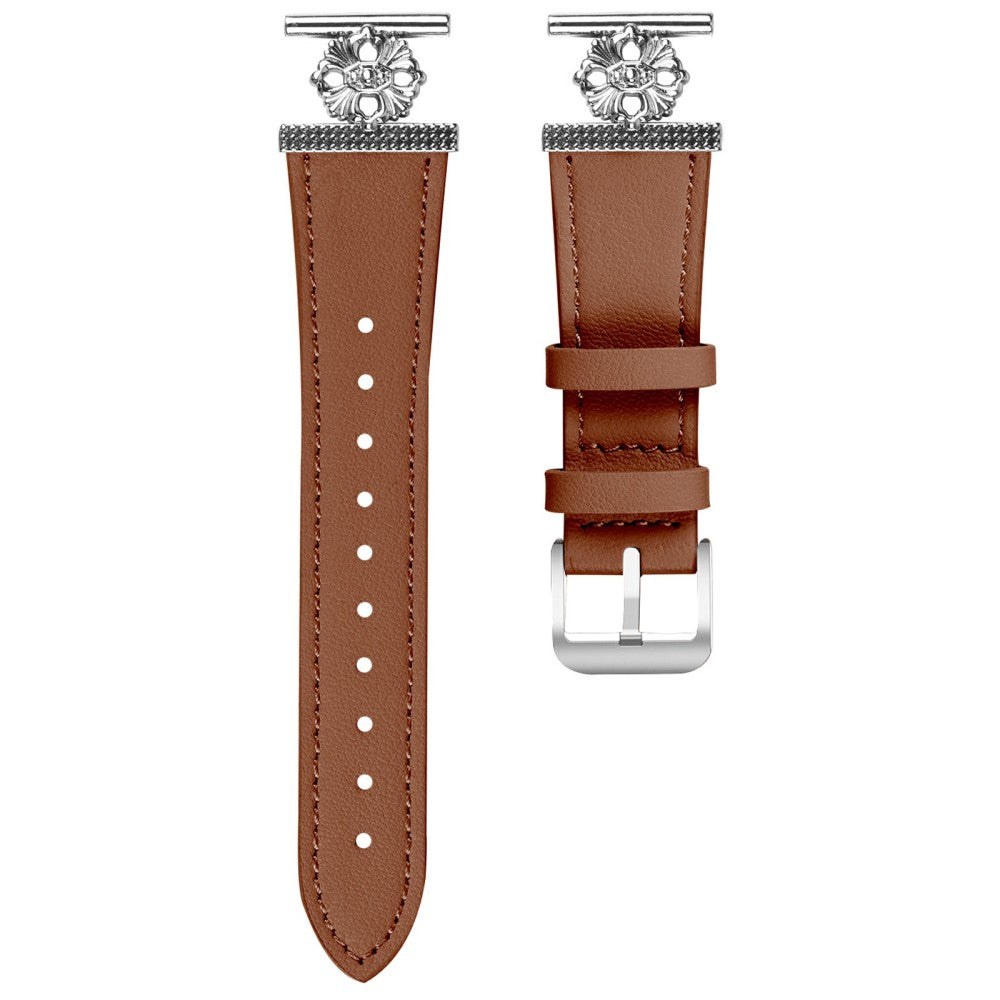 Huawei Watch GT 2 42mm Watch Band Genuine Cow Leather Flower Decor Adjustable Strap - Brown#serie_4