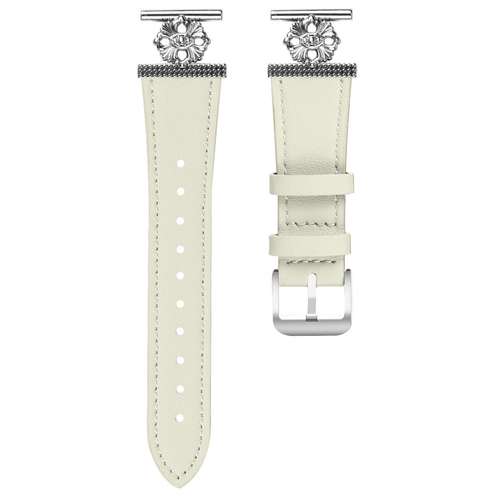 Nokia Withings Steel HR 40mm Watch Band Genuine Cow Leather Flower Decor Adjustable Strap - White#serie_1