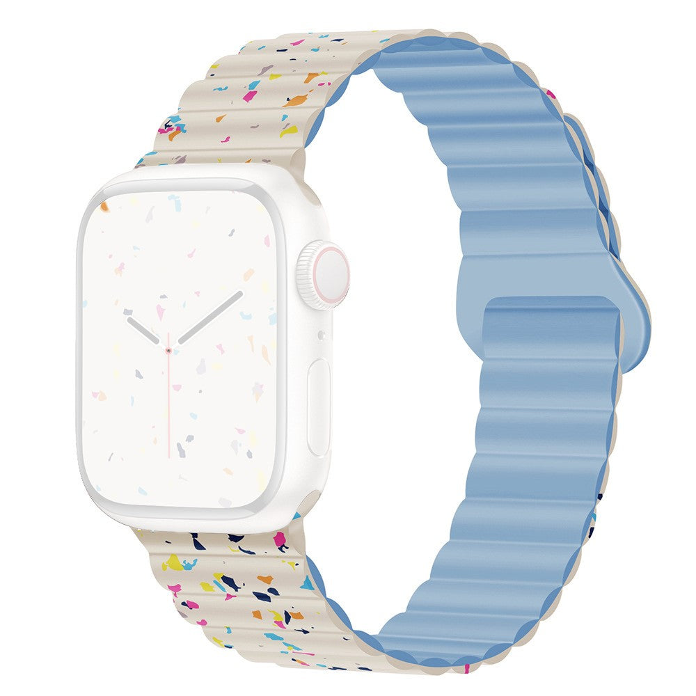 Magnetic Silicone Strap Apple Watch Series 41mm - 40mm - 38mm - Antique White+Blue#serie_2