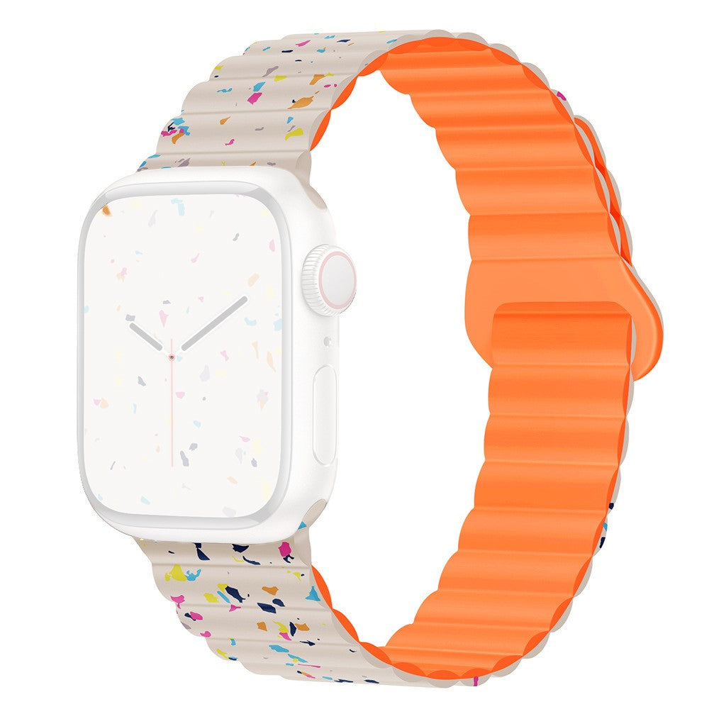 Magnetic Silicone Strap Apple Watch Series 41mm - 40mm - 38mm - Starlight+Orange#serie_5