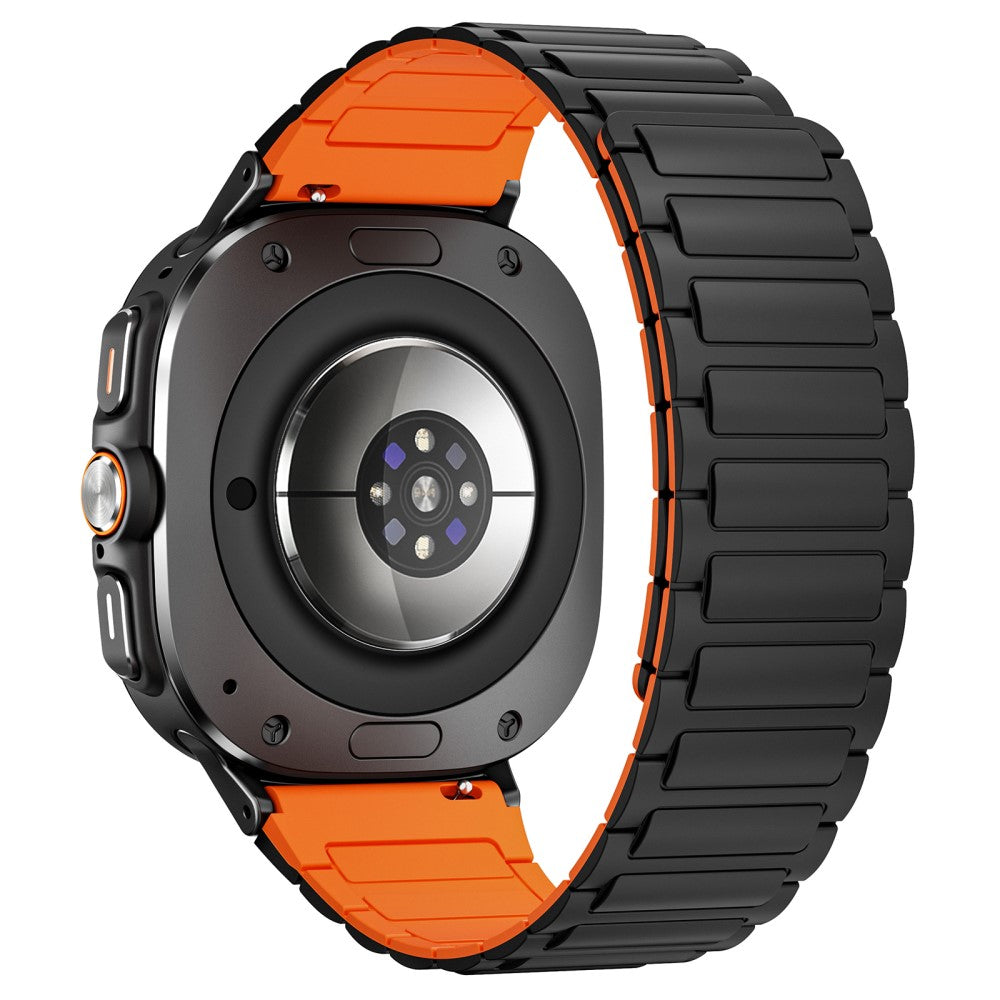 Samsung Galaxy Watch Ultra 47mm Silicone Band Magnetic Sport Band Strap - Black+Orange / Black Connector#serie_2