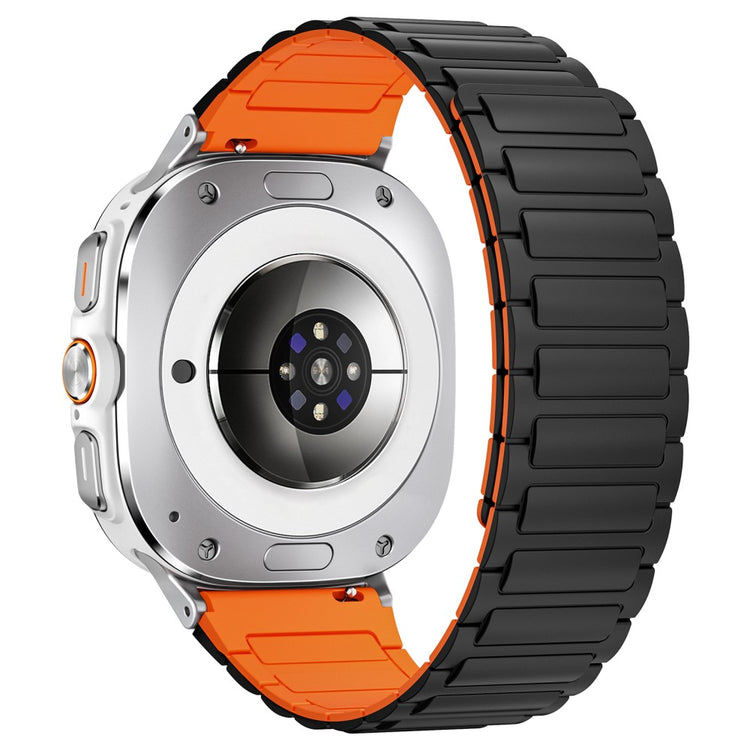Samsung Galaxy Watch Ultra 47mm Silicone Band Magnetic Sport Band Strap - Black+Orange / Silver Connector#serie_7
