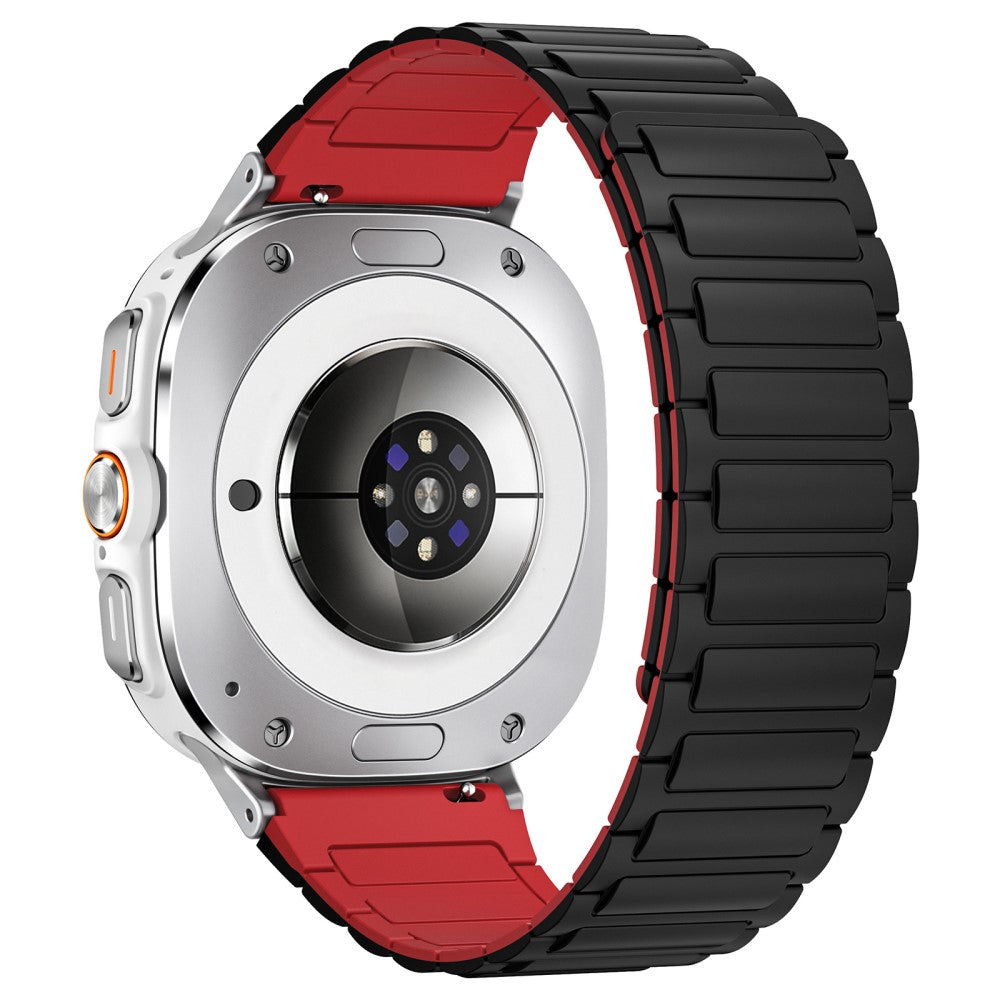 Samsung Galaxy Watch Ultra 47mm Silicone Band Magnetic Sport Band Strap - Black+RedSilver Connector#serie_9