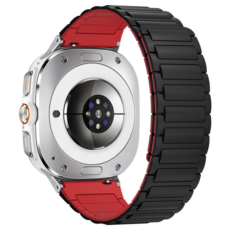 Samsung Galaxy Watch Ultra 47mm Silicone Band Magnetic Sport Band Strap - Black+RedSilver Connector#serie_9