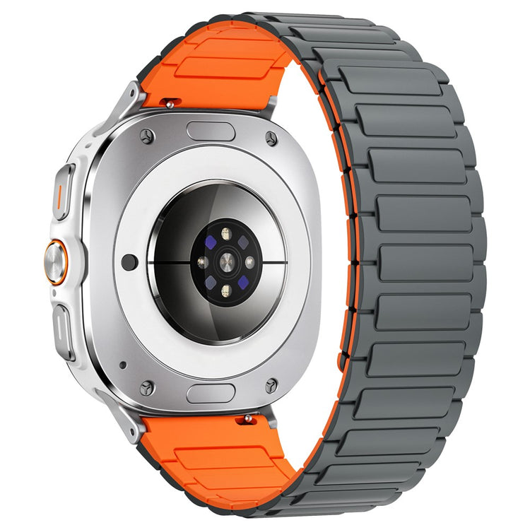 Samsung Galaxy Watch Ultra 47mm Silicone Band Magnetic Sport Band Strap - Grey+Orange / Silver Connector#serie_10