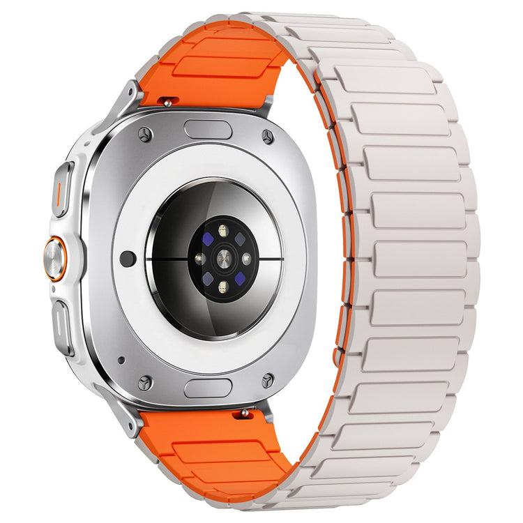 Samsung Galaxy Watch Ultra 47mm Silicone Band Magnetic Sport Band Strap - Starlight+Orange / Silver Connector#serie_11