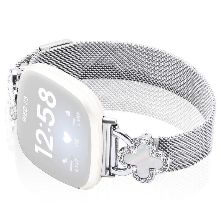 Fitbit Versa 4 / Sense 2 Milanese Mesh Band Stainless Steel Magnetic Watch Strap with Clover Connector, Size: S - Silver#serie_1